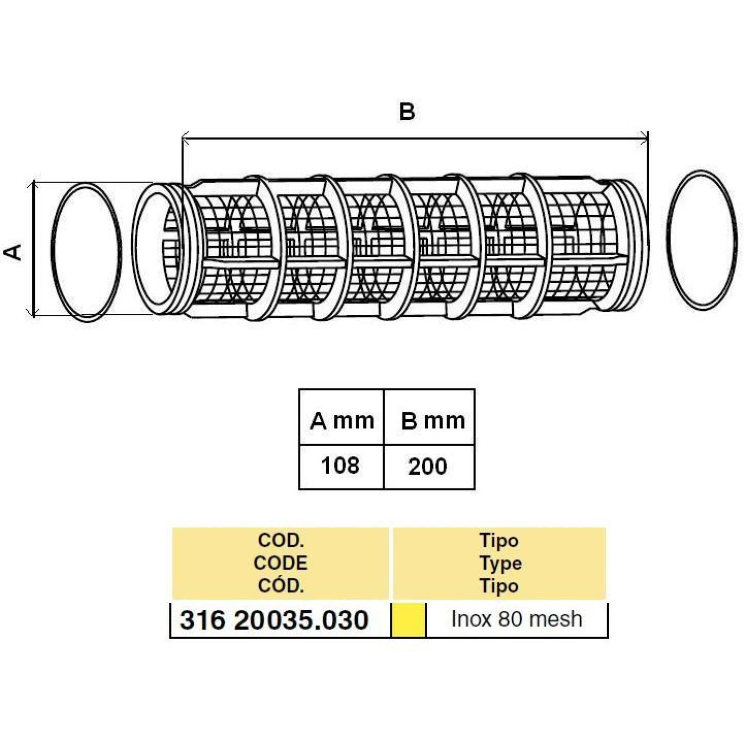 ЕЛЕМЕНТ ЗА ФИЛТЪР 108х200mm, 80 mesh - ЖЪЛТ